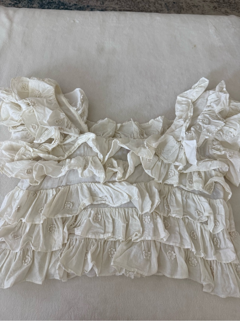 Farm Rio Off White 3D Flower Layered Chic Boho Blouse small d79